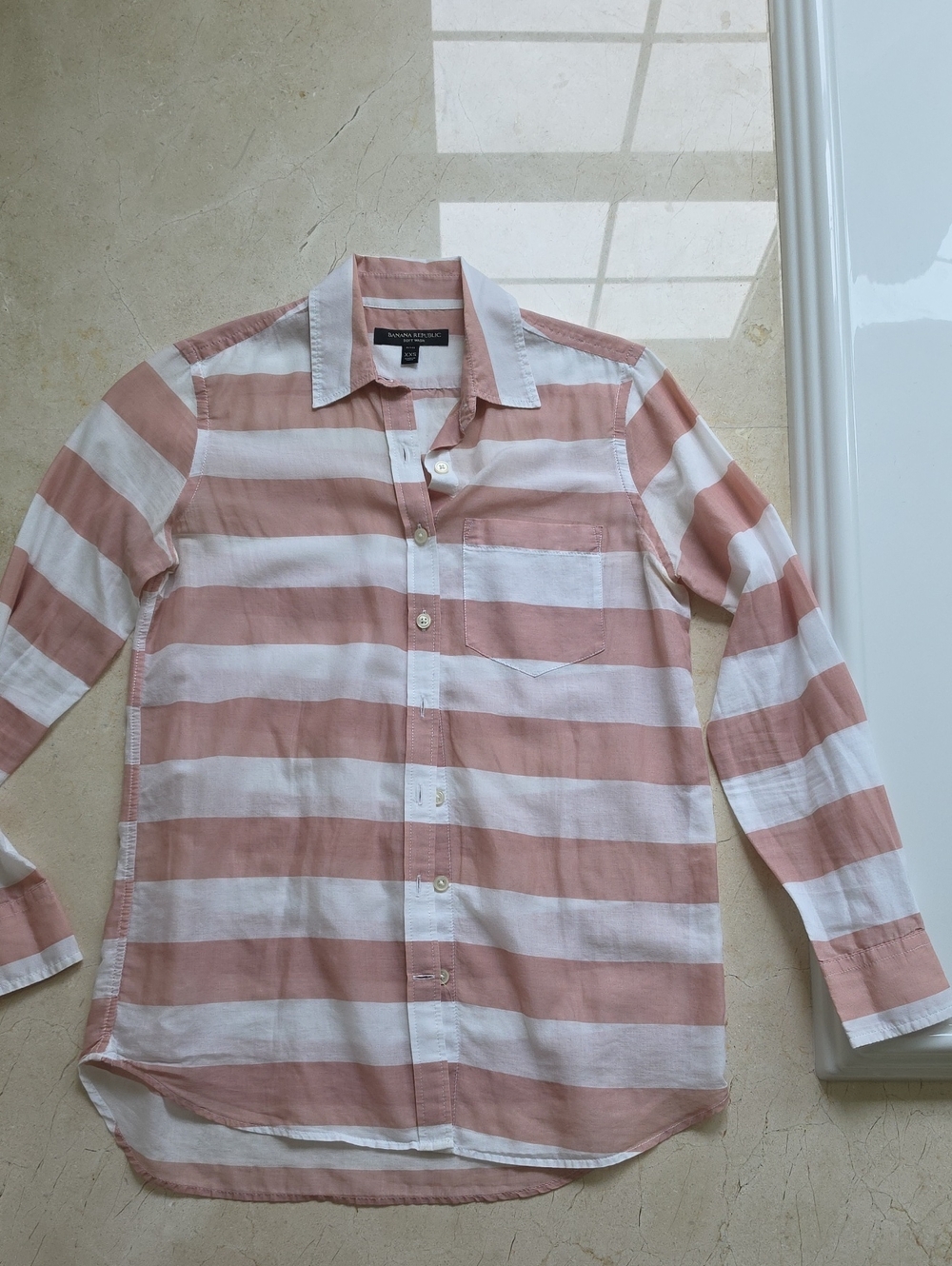 Banana Republic Blush Pink and White Striped Button-Down Shirt